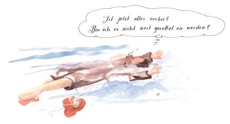 Bregenzerache - Franz Michael Felder stürzt in die Ache - Illustration Monika Hehle