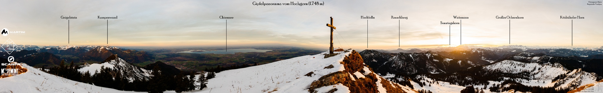 Gipfelpanorama vom Hochgern bei Sonnenaufgang im Spätherbst