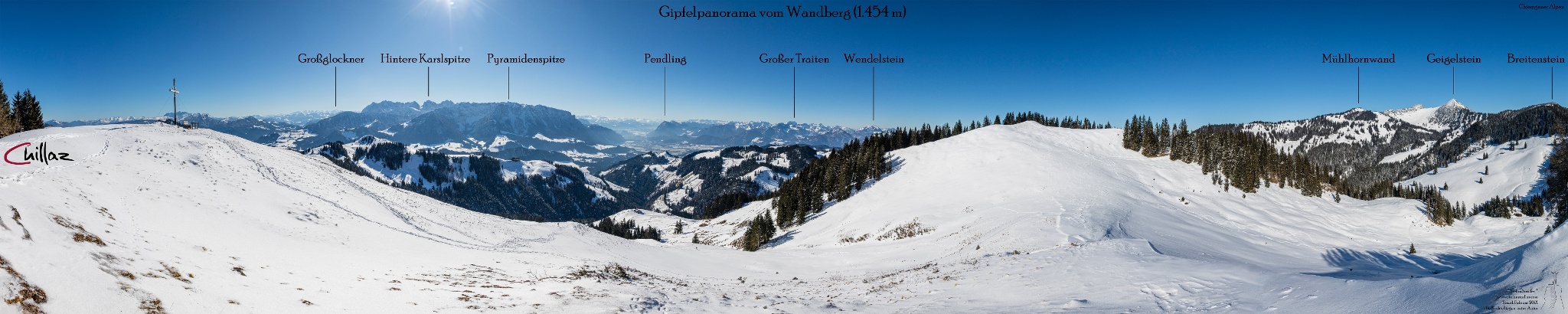 Gipfelpanorama vom Wandberg im Winter.