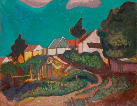 Josef Dobrowsky_Bauernh%c3%a4user im Burgenland_1951_%c2%a9Bildrecht%2c Wien 2023_%c2%a9 Artothek des Bundes (Foto Johannes Stoll%2c Belvedere%2c Wien)_resized_3