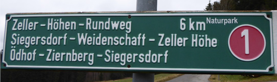 Der Rundweg ist mit der "Rot 1" markiert (durchgängig)