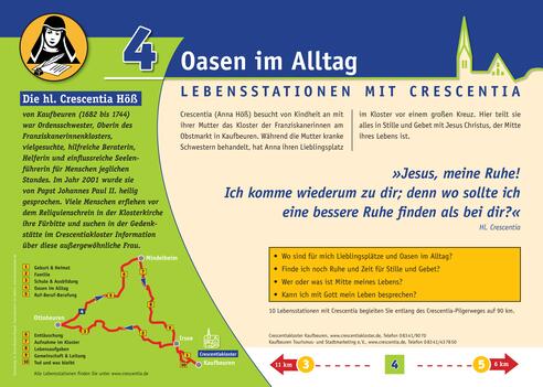 Crescentia-Pilgerweg - Lebensstation mit Crescentia - Tafel 4 von 10 - "Oasen im Alltag"