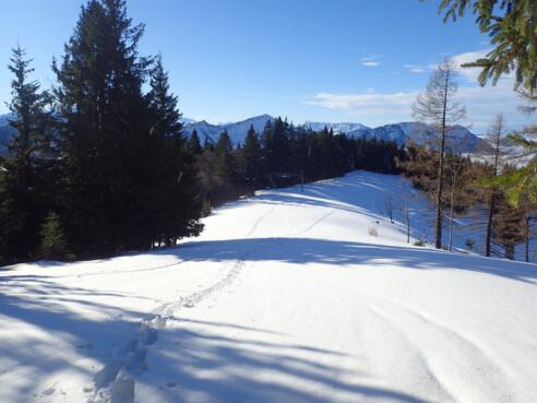 Blick zur Bergstation des Schleppliftes - im Schatten etwas schlecht erkennbar