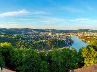 Franz Josefs Warte Sonnenuntergang, Donau, Urfahr, Panorama