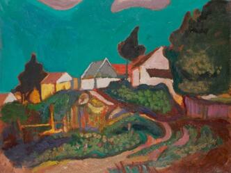 Josef Dobrowsky_Bauernh%c3%a4user im Burgenland_1951_%c2%a9Bildrecht%2c Wien 2023_%c2%a9 Artothek des Bundes (Foto Johannes Stoll%2c Belvedere%2c Wien)_resized_3