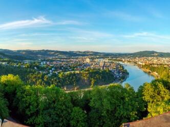 Franz Josefs Warte Sonnenuntergang, Donau, Urfahr, Panorama
