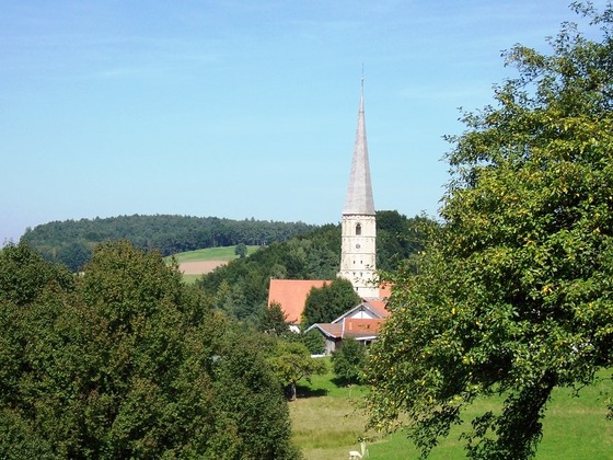 Blick auf die Wallfahrtskirche St. Alban in Taubenbach