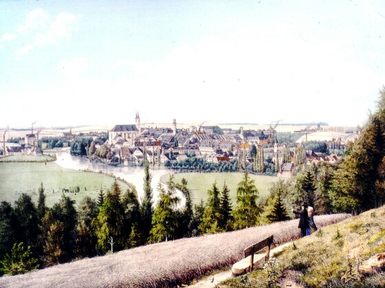 Blick vom Fröhlichenstein auf Hof (Biedermeierzeit)