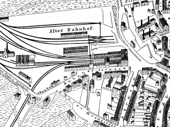 Das Gelände des Alten Bahnhofs auf einem Stadtplan 