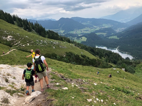 Wanderweg zurück ins Tal mit Blick auf den Hintersee