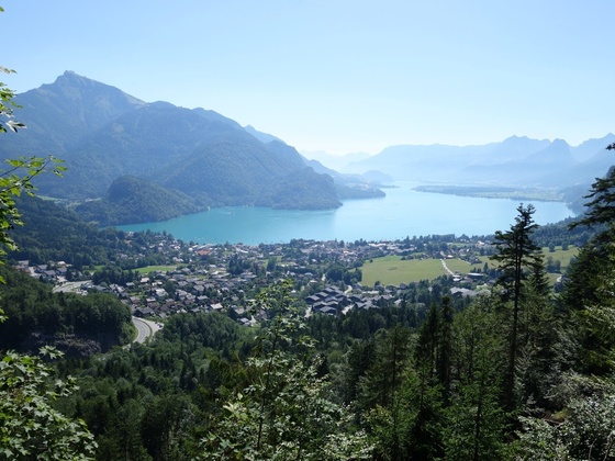 Mozart's view of St. Gilgen, the Wolfgangsee and the Schafberg Mountain