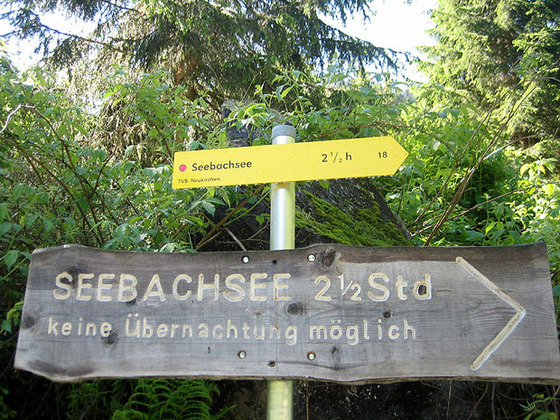 Abzweigung zum Wandersteig Seebachsee - Tipp: Mit Wanderstöcken ist dieser Aufstieg leichter zu bewältigen.