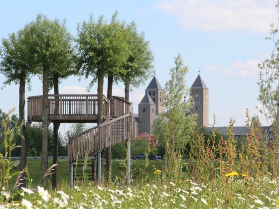 Die Mainlände vor Münsterschwarzach mit Aussichtsturm bietet Freizeitqualität