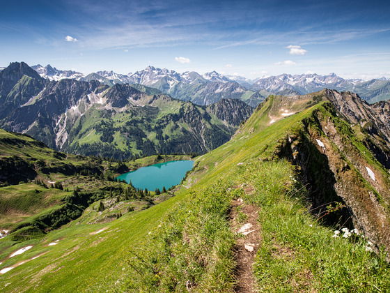 Rückblick auf den Grat, ganz links die markante Höfats.