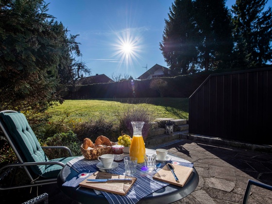 Blick von der Terrasse in den wunderschönen Garten