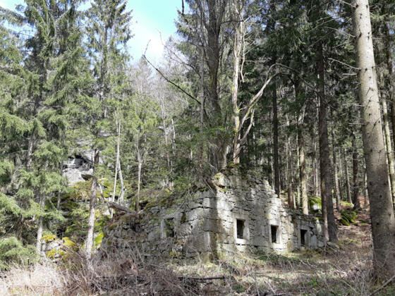 Edlbauer-Ruine und Felsen im Hintergrund