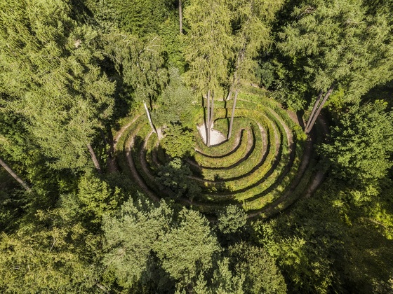 Luftaufnahme Waldlabyrinth beim Walderlebnispfad
