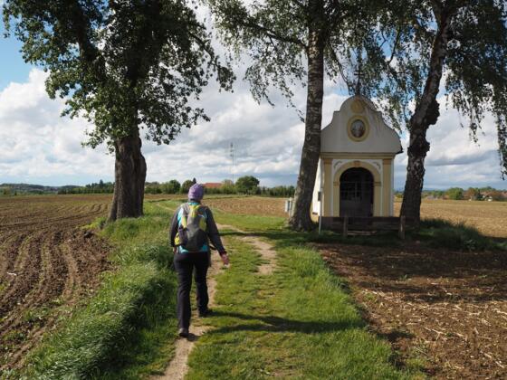 Pilgerin kommt bei Ranshofer Kapelle vorbei