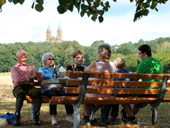 Rast mit Blick auf die Basilika Vierzehnheiligen