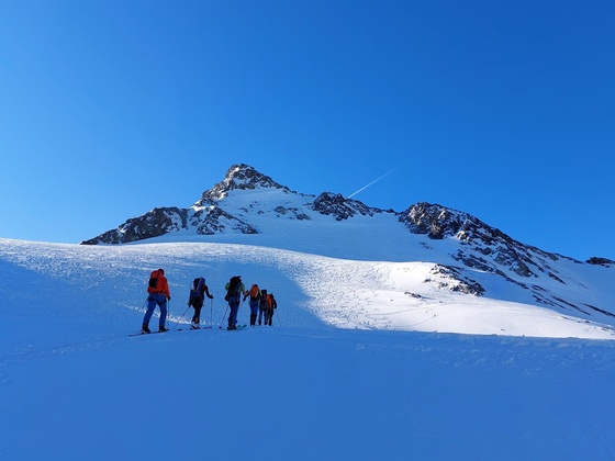 Am Vermuntgletscher, vor dem Steilhang zum Skidepot.