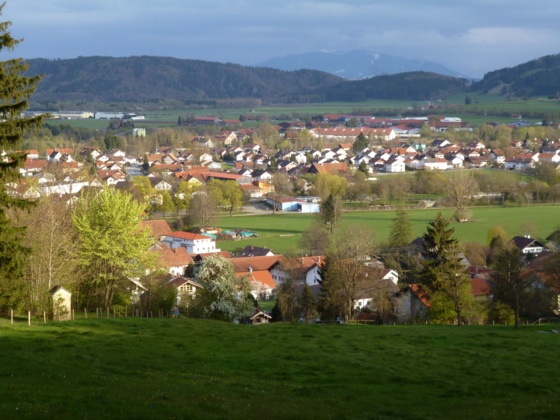 Am Waldrand eröffnet sich ein wunderschöner Blick über Peiting.
