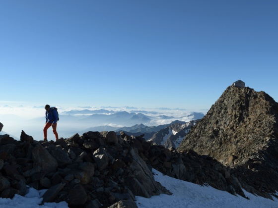 Anstieg zum Wilden Freiger, Blick auf Becherhaus