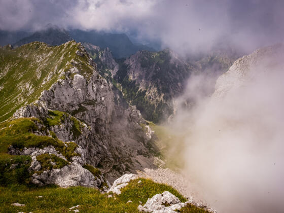 Blick vom Kenzensattel in Richtung Tegelberghaus