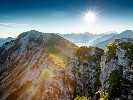 Der Blick in Richtung Kühgundkopf, im Hintergrund das Tannheimer Tal