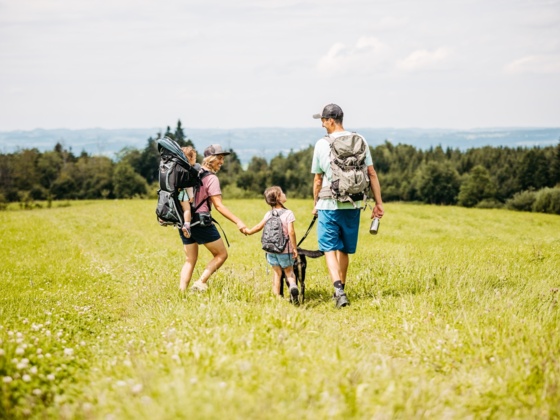 Familie auf dem Premiumspazierwanderweg Moor & Wurzeln