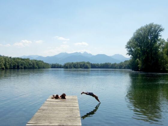 Blick vom Steg auf den Happinger See.