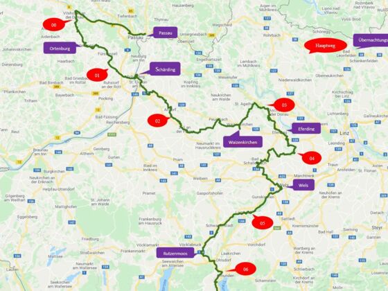 Pilgerradetappen von Passau bis Rutzenmoos