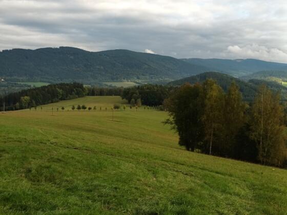 Rückblick zum Höhenrücken mit Panzer (rechts)
