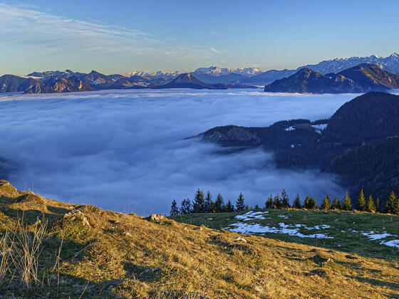 Mit seinen 1274 Metern ragt der Farrenpoint gut über das Nebelmeer hinaus.