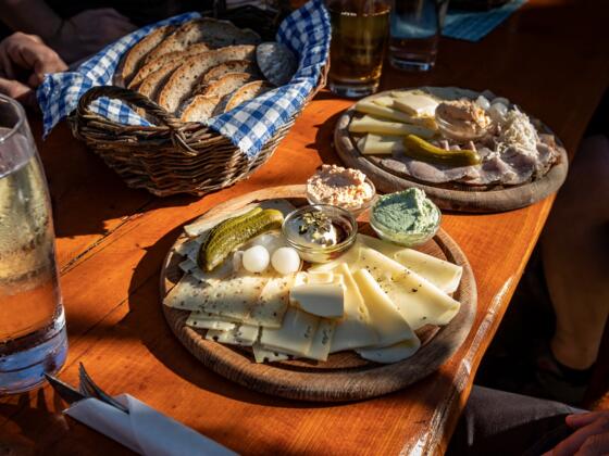 Freshly baked bread, cold cuts and cheese