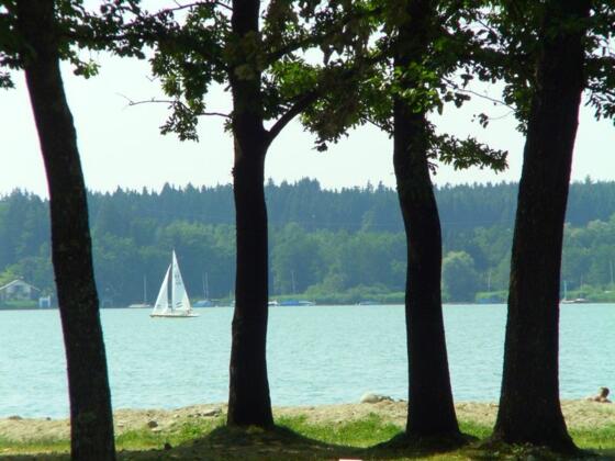 Blick vom Strandbad Pietzing über den Simssee.