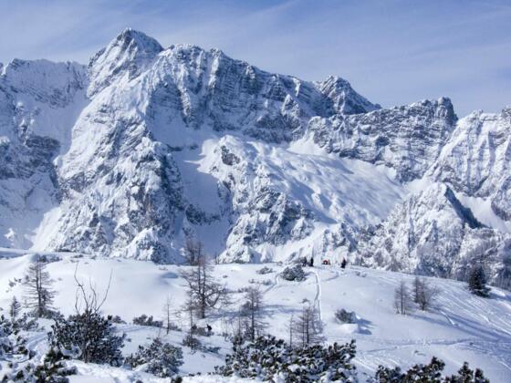 Imposante Blicke von der Gugel zum Hochkalterstock mit der Skitour auf den Hochalmkopf