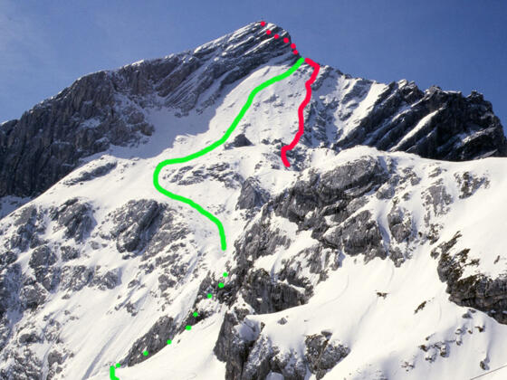 Alpspitz Nordwand mit Routenverlauf