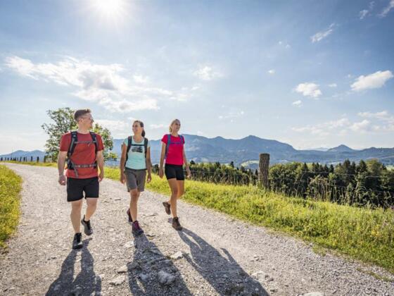Wanderer vor dem Bergpanorama am Samerberg
