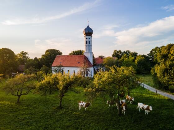 Kirche und Streuobstwiese am Jasberg