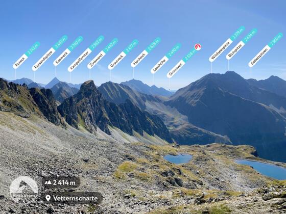 Ausblick von der Vetternscharte Richtung Osten auf die markante Zinkwand