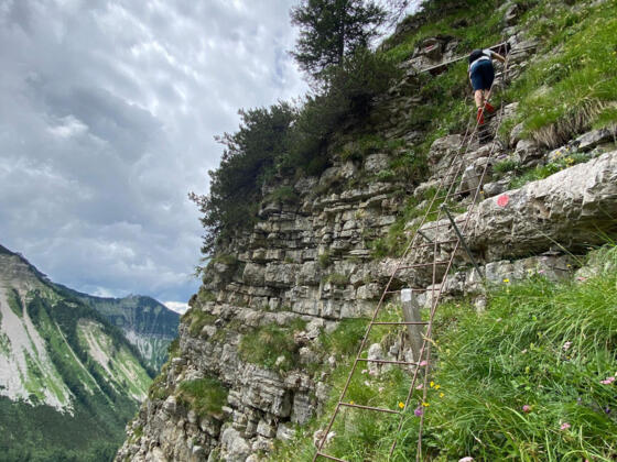 Ausgesetzte Leiter zwischen Genneralm und Holzeck