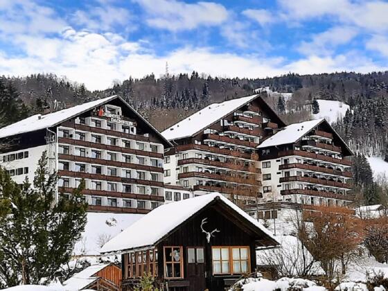 Winteransicht Hotel Dachstein mit Lebensfreude Appartement im 2. Stock in Bad Goisern