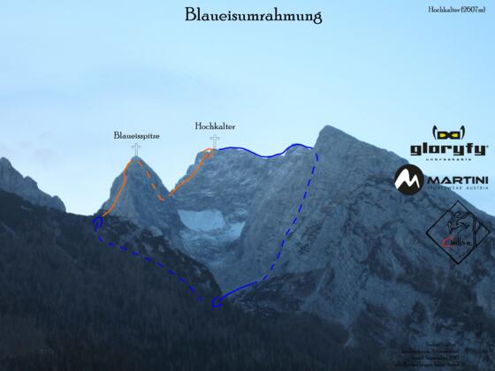 Blaueisumrahmung Übersichtsbild - Topo - Blaueisspitze und Hochkalter