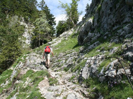 Auf der gesamten Etappe helfen mitunter Seilsicherungen an den exponierten Stellen.