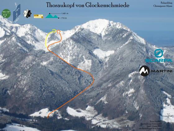 Skitour Thoraukopf Übersichtsbild der Route - Topo