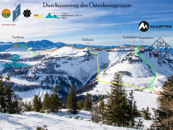 Übersichtsbild Skidurchquerung Osterhorngruppe - Topo
