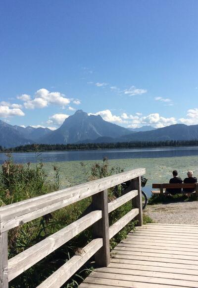 Blick auf Säuling und Tegelberg vom Rundweg aus