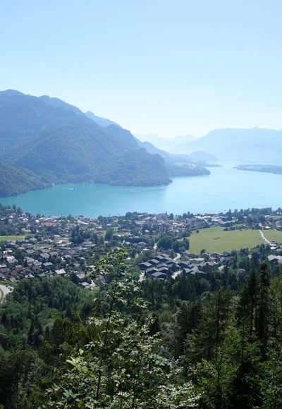 Mozart&#039;s view of St. Gilgen, the Wolfgangsee and the Schafberg Mountain