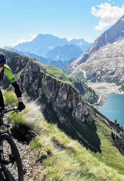 Etappe 4: Via del Pan, Blick auf den Fedaia Stausee