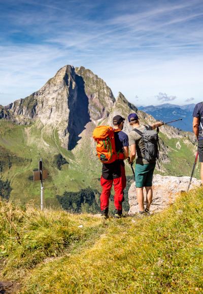 Die Höfats dominiert den Blick vom Hornbachjoch.